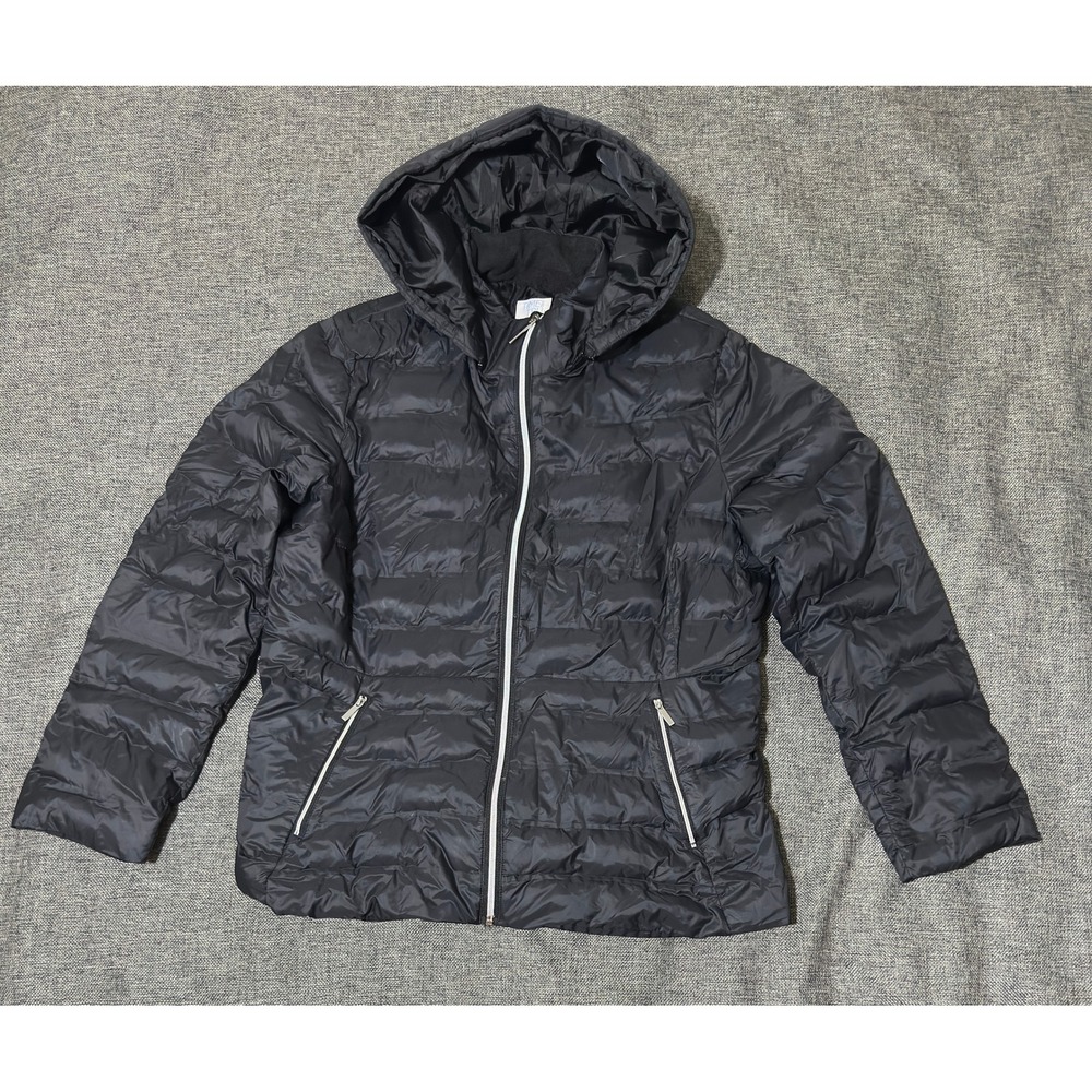 Time and Tru Women XL Puffer Jacket Black Hooded Zip Up TT40100014356